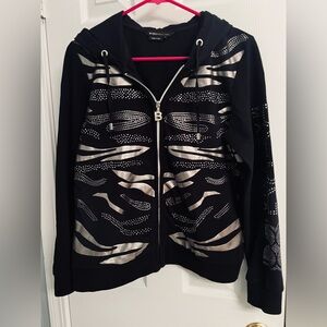 BCBG MaxAzria Designer Black and Silver Hoodie - Size L